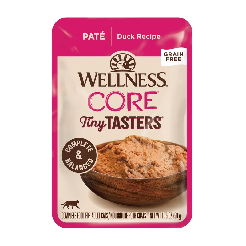 Wellness CORE Tiny Tasters Pâté Chat Adulte Canard — Sans Céréales, Riche en Protéines, 12 Sachets 1,75 oz
