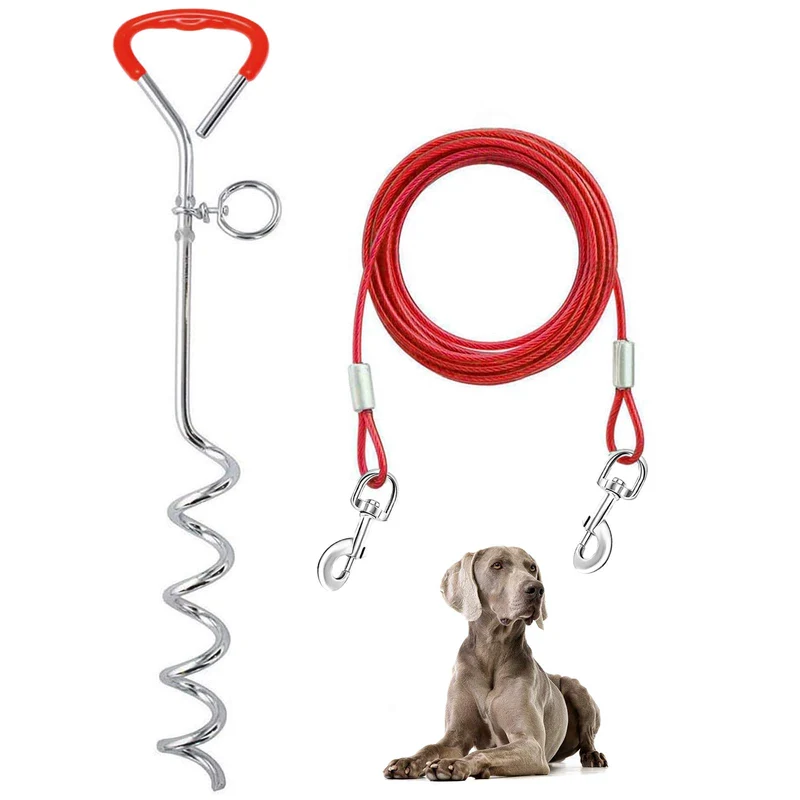 Supet Câble Attache-Chien et Piquet 32/16/10 pieds — pour chiens jusqu’à 125 livres