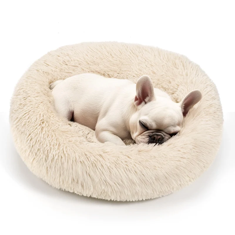 Hoewina Lit Donut pour Chiens et Chats — Coussin Rond Lavable 20 po, Doux et Confortable (Beige clair)