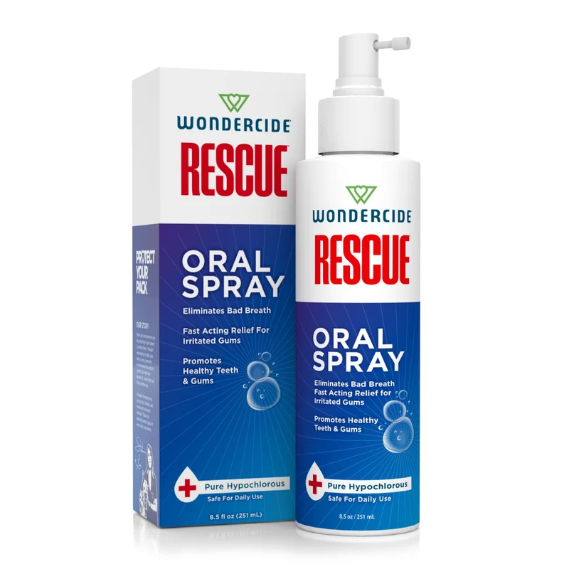 Wondercide Rescue – Spray buccal pour chiens et chats – Fraîcheur de l’haleine, gencives apaisées, soin dentaire quotidien sans alcool – 8,5 oz (250 ml)