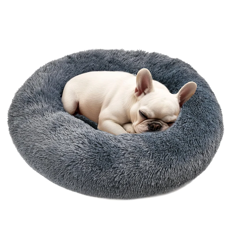 Hoewina - Lit rond anti-anxiete pour petits chiens, lavable, Gris foncé (61 cm x 61 cm x 20 cm)