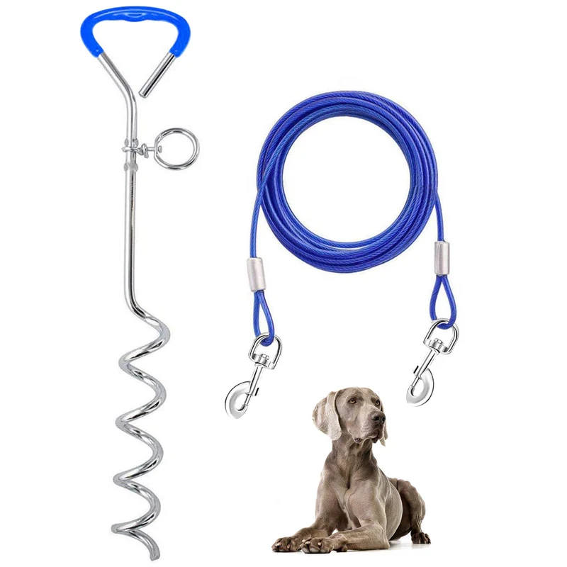 Supet Câble d’attache chien et piquet – Robuste, jusqu’à 125 lb, 10 ft (Extérieur)