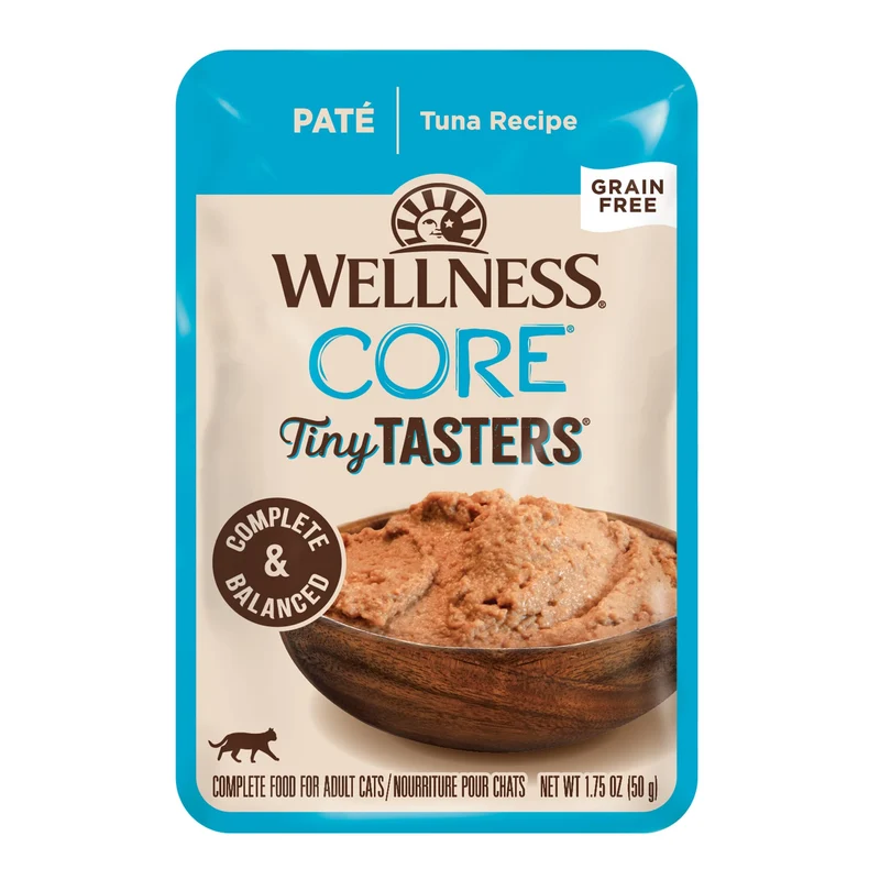 Wellness CORE Tiny Tasters Pâté pour Chat Adulte au Thon — Sans Céréales, Riche en Protéines, Sachets 12 x 1,75 oz