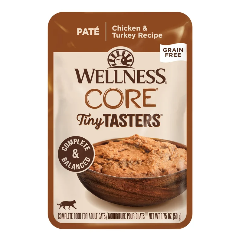 Wellness Core Tiny Tasters Pâté Chat Adulte — Protéines riches, Sans céréales, Sachets 1,75 oz (12 pcs)