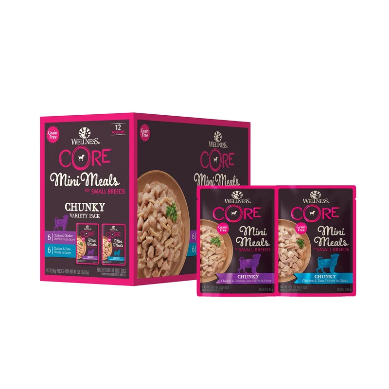 Wellness Core Sans Céréales – Mini Repas en Morceaux pour Petits Chiens, 3 oz, Lot de 12
