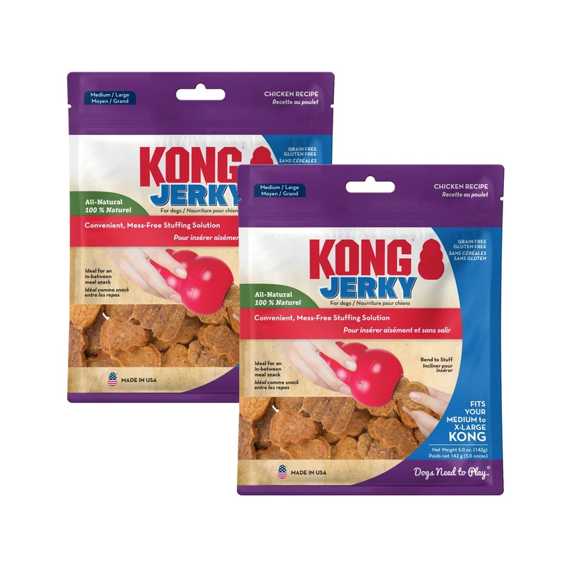 KONG Jerky Poulet M/L 5 oz – Lot de 2 | Friandises naturelles à fourrer dans les jouets KONG
