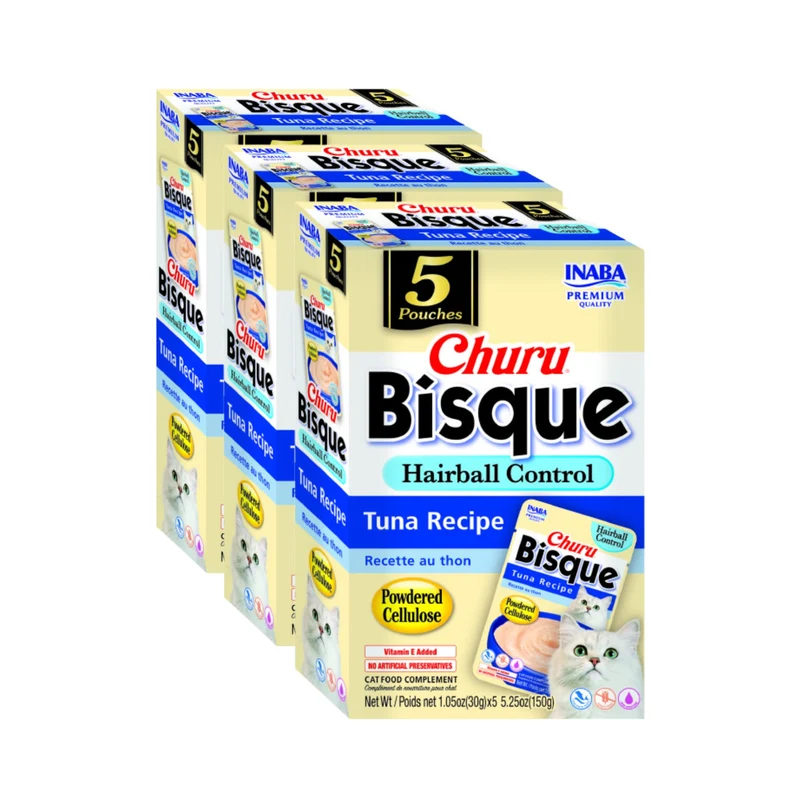 INABA Churu Bisque Indoor Care – Purée Crème Anti Boules de Poils au Thon, 15 Sachets