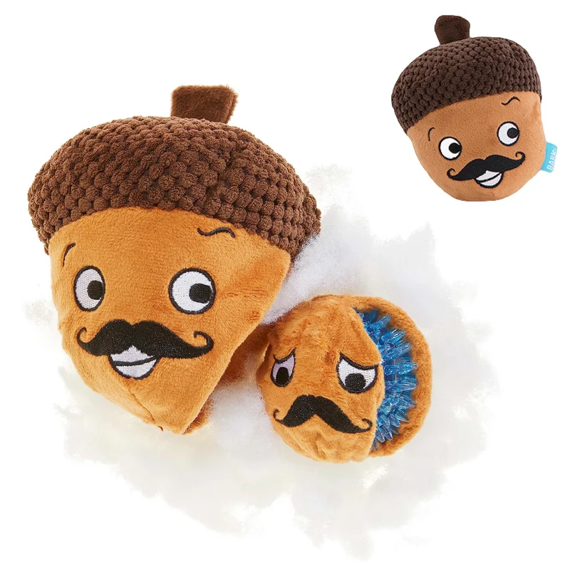 BARKBOX – Jouet chien 2 en 1 Monsieur Acorn, peluche + balle qui crisse, durable, Large