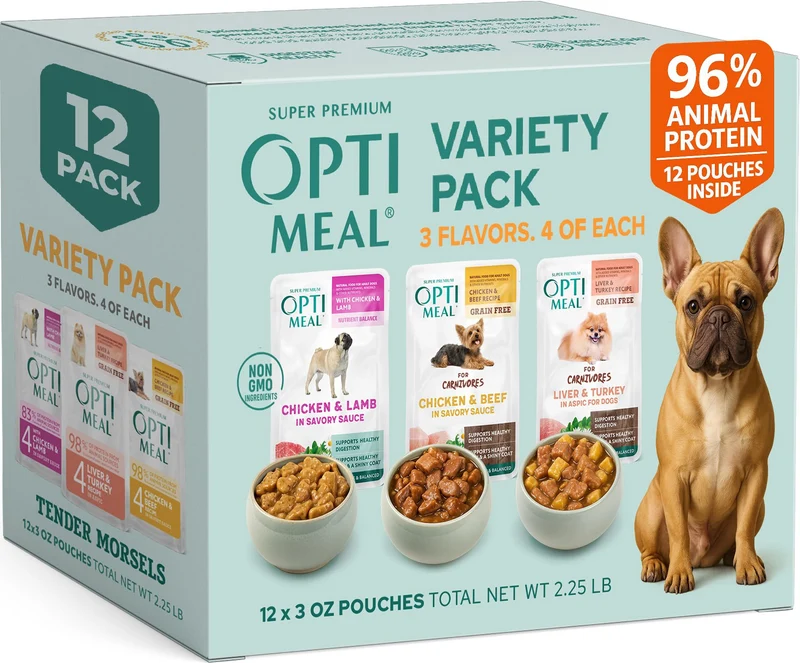 Optimeal Alimentation humide petit chien – Variété sans céréales, protéines élevées, morceaux en aspic (3 oz x12)