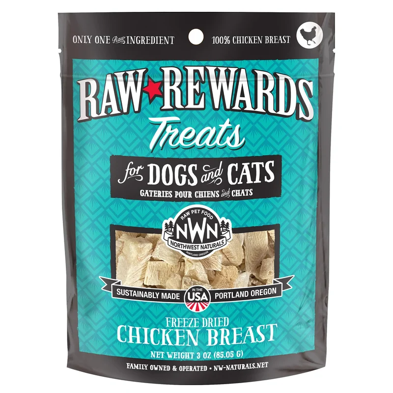 Northwest Naturals Friandises Lyophilisées au Poulet – Morceaux Mini, 3 onces – Nourriture pour Chiens et Chats, 1 Ingrédient, Qualité Humaine