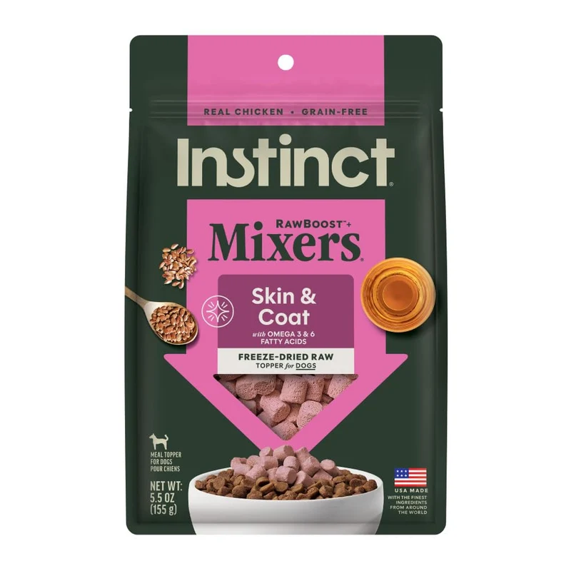 Instinct RawBoost Mixeurs Fonctionnels — Toppers Lyophilisés Sans Céréales au Poulet Réel, Peau et Pelage, 5,5 oz