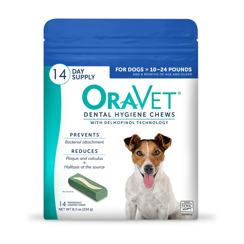 OraVet Mâchouilles Hygiène Dentaire pour Petits Chiens — Delmopinol, Vanille, 14 bouchées