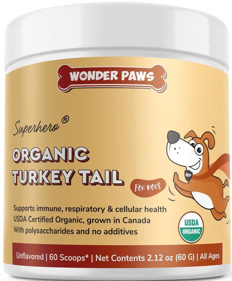 Wonder Paws Poudre de Queue de Dinde Biologique pour Chiens – Immunité, Respiration et Santé Cellulaire – 60 g