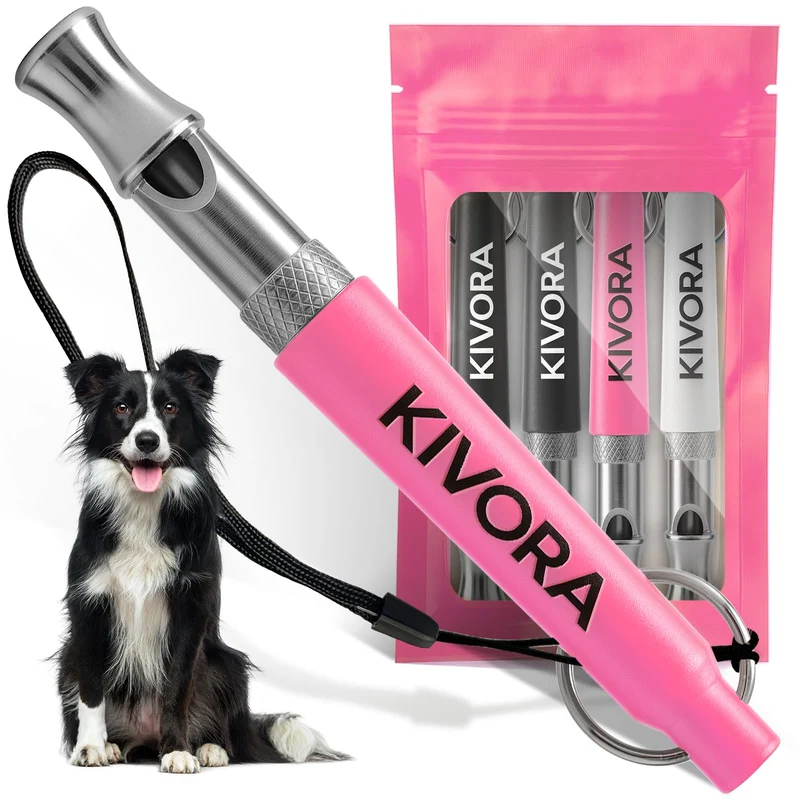 KIVORA Sifflets pour chien — Lot de 4, réglables et silencieux (Rose) | Rappel et contrôle des aboiements
