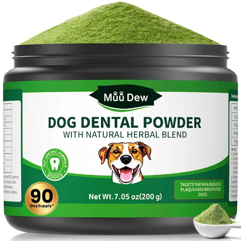 MuuDew Poudre Dentaire pour Chiens – Hygiène Dentaire Naturelle, Haleine Fraîche, 200 g (90 Jours)