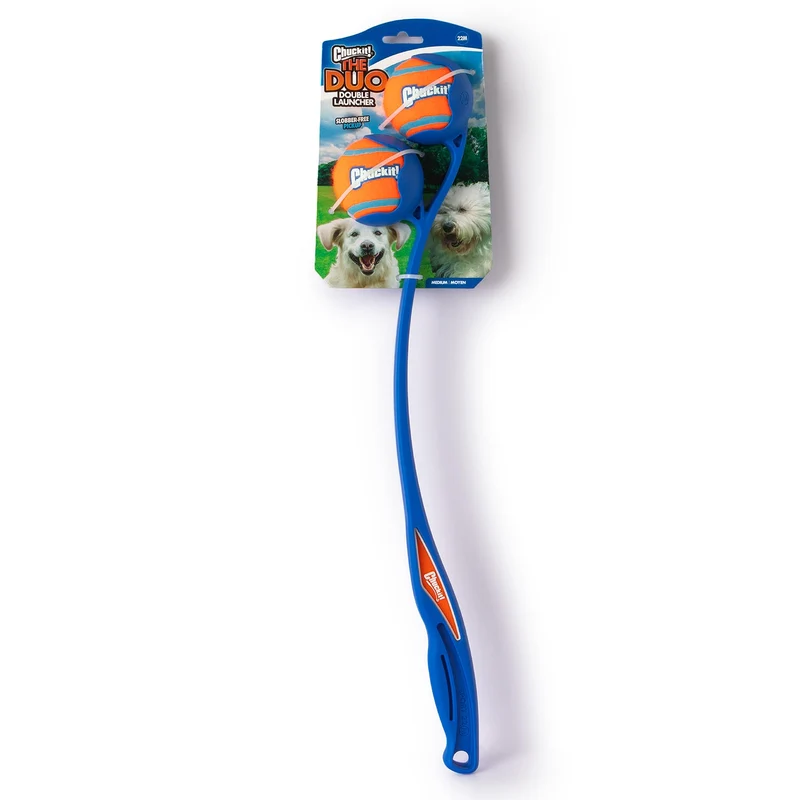 Chuckit! Duo 22M – Lanceur Double de 22 pouces avec 2 balles moyennes incluses pour chiens actifs (9–27 kg)