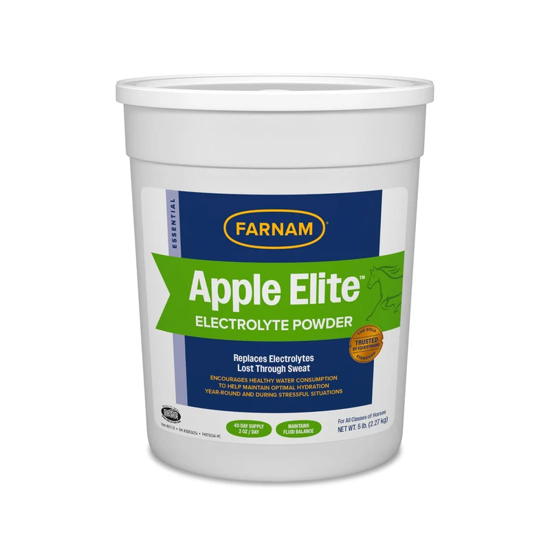 Farnam Apple Elite Poudre Électrolyte pour Chevaux — Hydratation Sans Sucre, Saveur Pomme, 5 lb