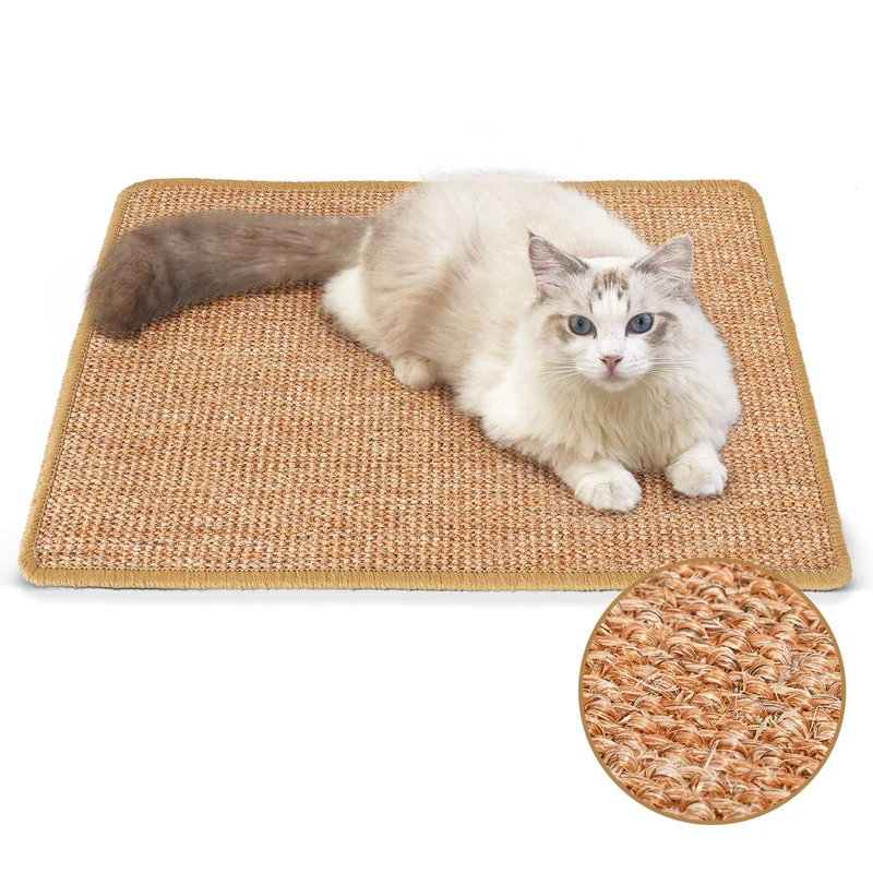 FUKUMARU Tapis Grattoir pour Chats en Sisal Naturel – 23,6 x 15,7 po, Protège Canapés et Moquettes