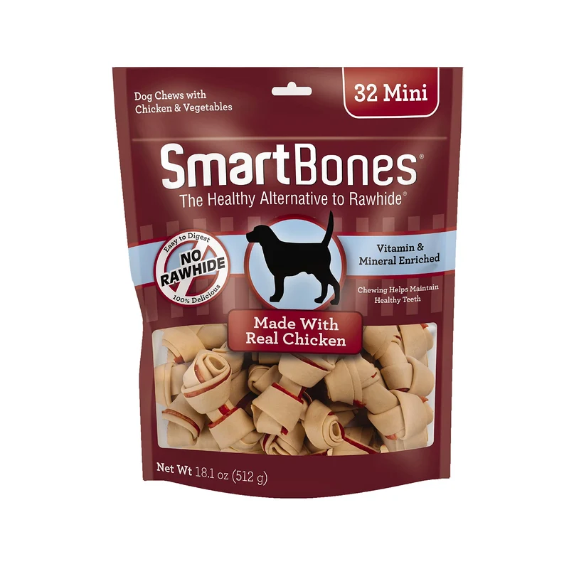 SmartBones Mini Friandises au Poulet – 32 bouchées sans cuir brut pour chiens