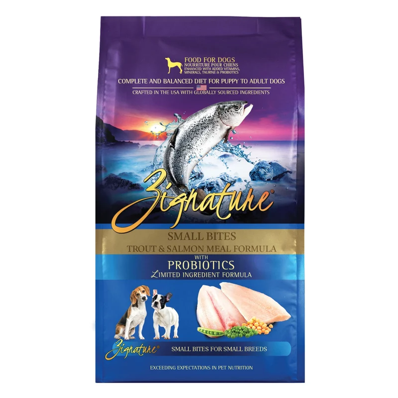 Zignature Croquettes Truite et Saumon – Petites Bouchées, Formule à Ingrédients Limités, 4 lb