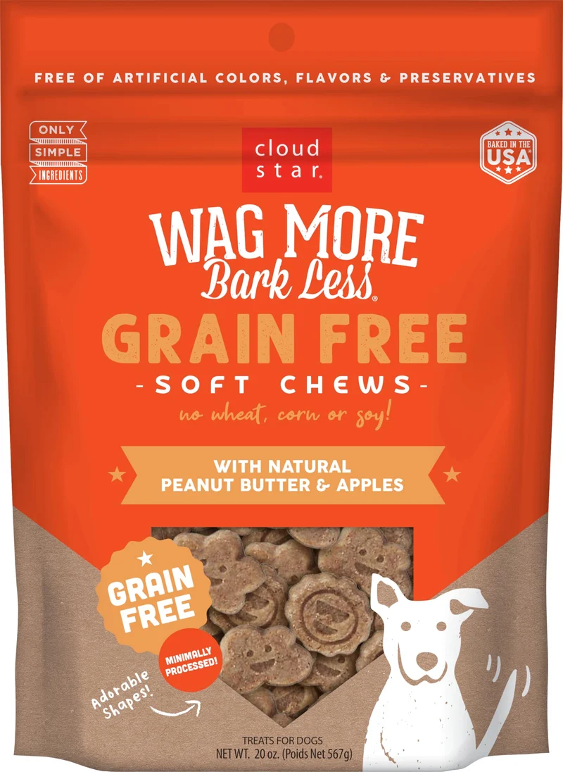 Cloud Star Wag More Bark Less – Friandises Molles Sans Céréales pour Chiens, Beurre de Cacahuète & Pommes, 20 oz