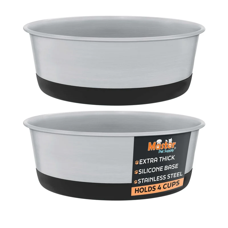 Master Pet Supply – Bols en inox 4 tasses (32 oz) avec socle silicone epais, anti-glisse, noir velours