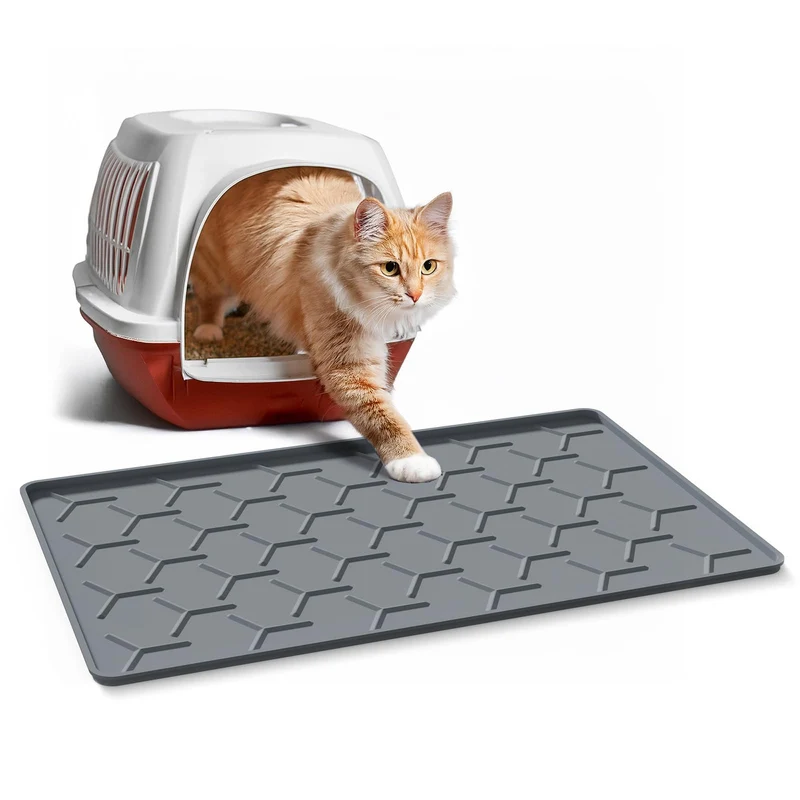 Garoopion Tapis Litière en Silicone 24 x 16 pouces – Gris Foncé, Imperméable