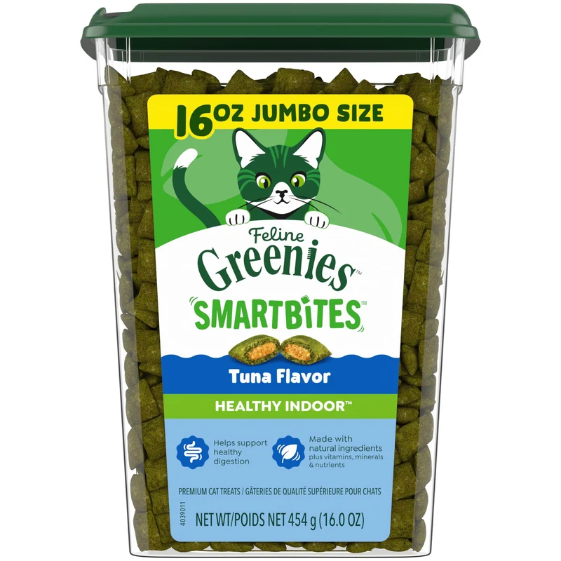 Greenies Feline Smartbites - Friandises pour Chats d'Intérieur au Thon, Pot 16 oz