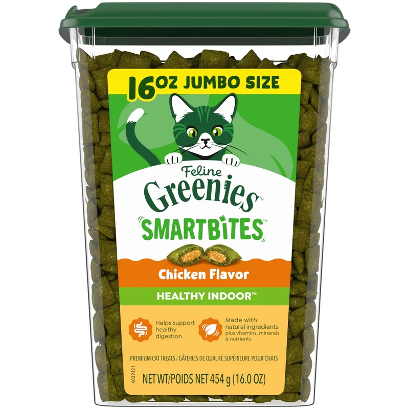 Greenies Feline Smartbites – Friandises au poulet pour chats d’intérieur, 16 onces