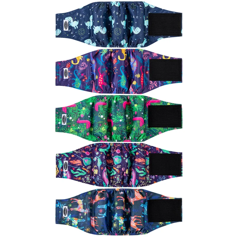 Tuiskusa Couches pour Chien Mâle — Bandes abdominales haute absorption, lavables et réutilisables (lot de 5)