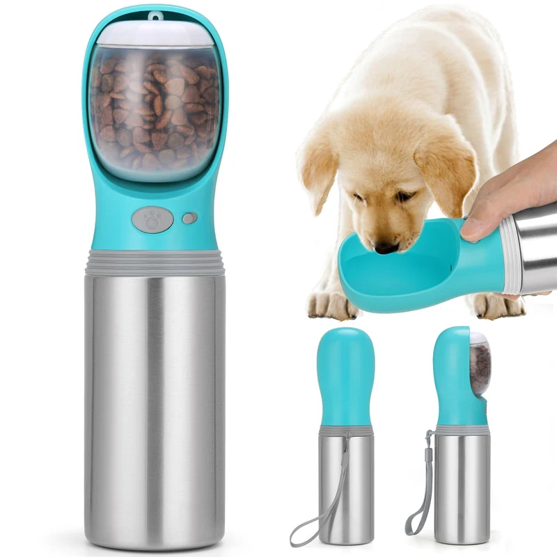 Anipaw Bouteille d'eau portable pour chien – 14 onces, compartiment nourriture, anti-fuite, pour voyage et activités en plein air