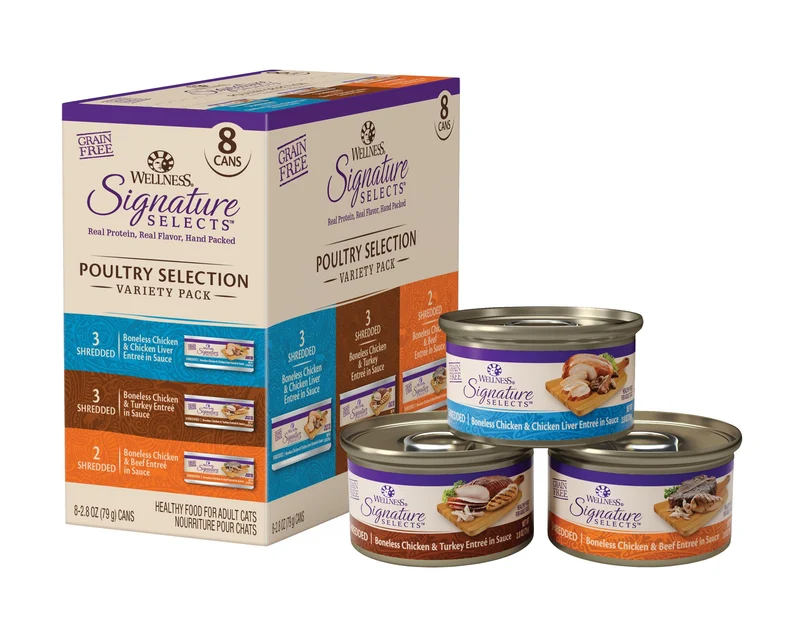 Wellness CORE Signature Selects Variété en Conserves – Chat Adulte, Protéines Riches, Sans Céréales, 8 Boîtes de 2,8 oz