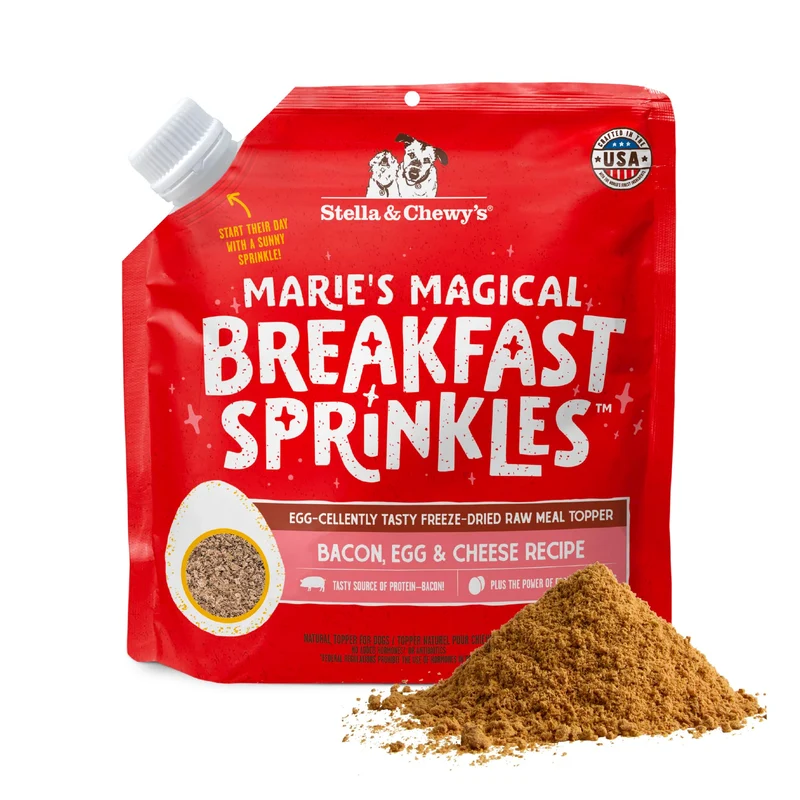 Stella & Chewy's Marie's Magical Breakfast Sprinkles – Garniture croquante sans céréales pour chien (bacon, œuf & cheddar), 7 oz