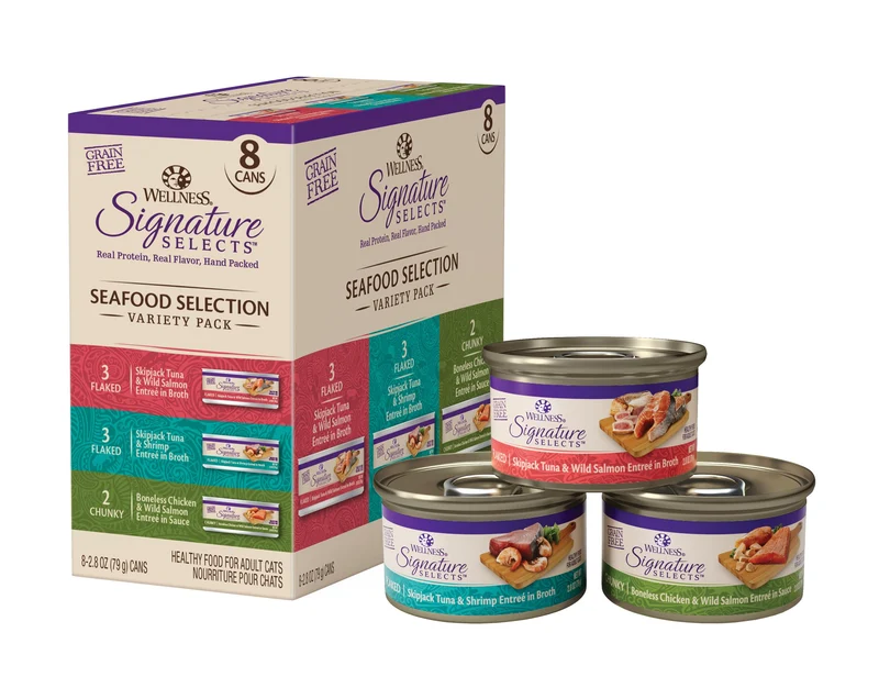 Wellness CORE Signature Selects: Pack Variété pour Chats Adultes – Conserves Humides Sans Céréales, Riches en Protéines, 8 Boîtes de 2,8 oz