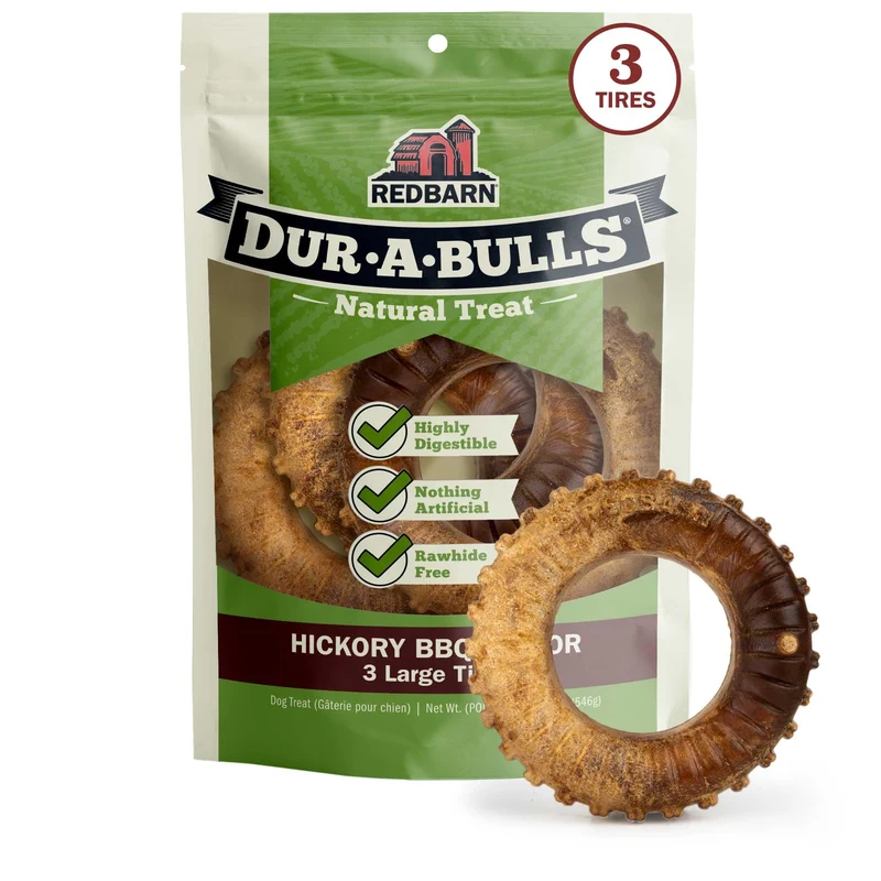 Redbarn Dur-A-Bulls Naturels pour Chiens – 3 Grandes Roues Saveur Fumée – Fabriqué aux États-Unis