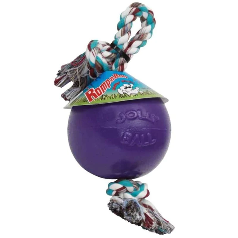Jolly Pets Romp-n-Roll – Jouet chien moyen, corde et balle 6 pouces, violet