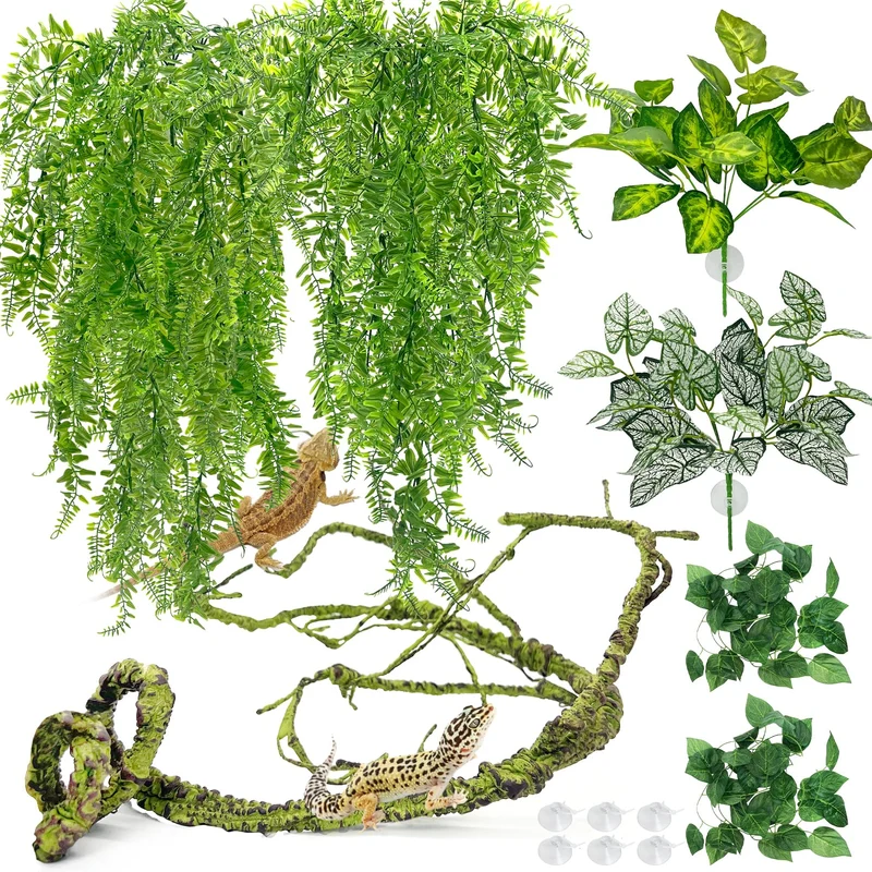 Hamiledyi – 7 Pièces Plantes Reptiles pour Terrarium, Vignes Pendantes et Feuilles Vertes