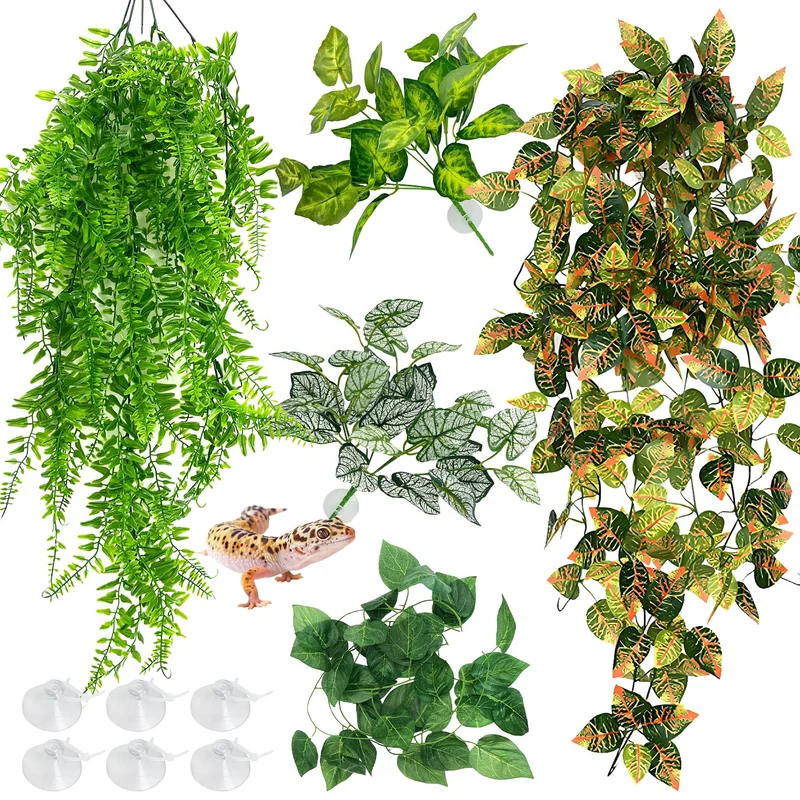Hamiledyi – 5 Plantes Reptiles pour Terrarium, Feuilles Suspendues et Décor Habitat – Style 3