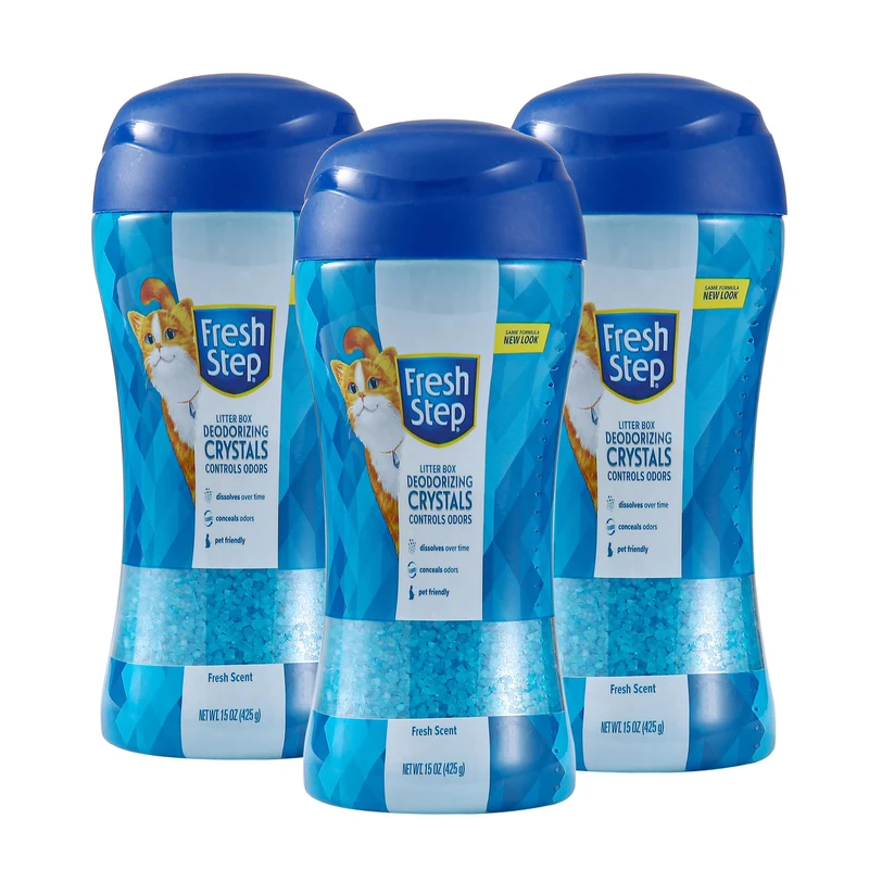 Fresh Step Cristaux Déodorants pour Litière – Odeurs Neutralisées, Parfum Frais, 3 x 425 g