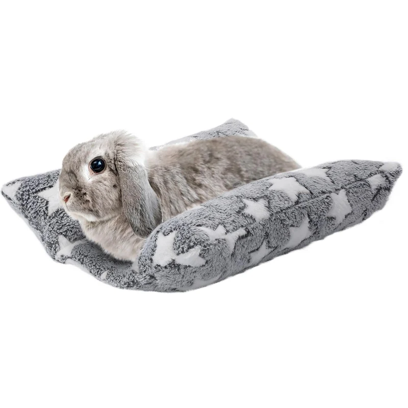 MEWTOGO Lit pour Lapin 15,7 x 14 po – Coussin Peluche Gris à Étoiles