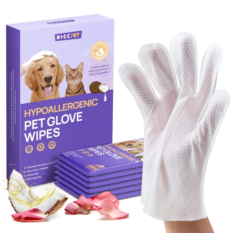 Gant Nettoyant Déodorisant HICC PET pour Chiens et Chats – Rose, 6 pièces