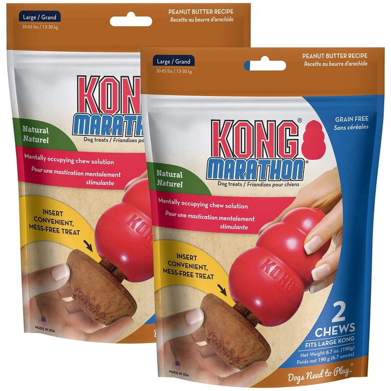 KONG Marathon - Friandises pour Chien de Grande Taille | Beurre de Cacahuète | 2 Paquets (4 Pièces)