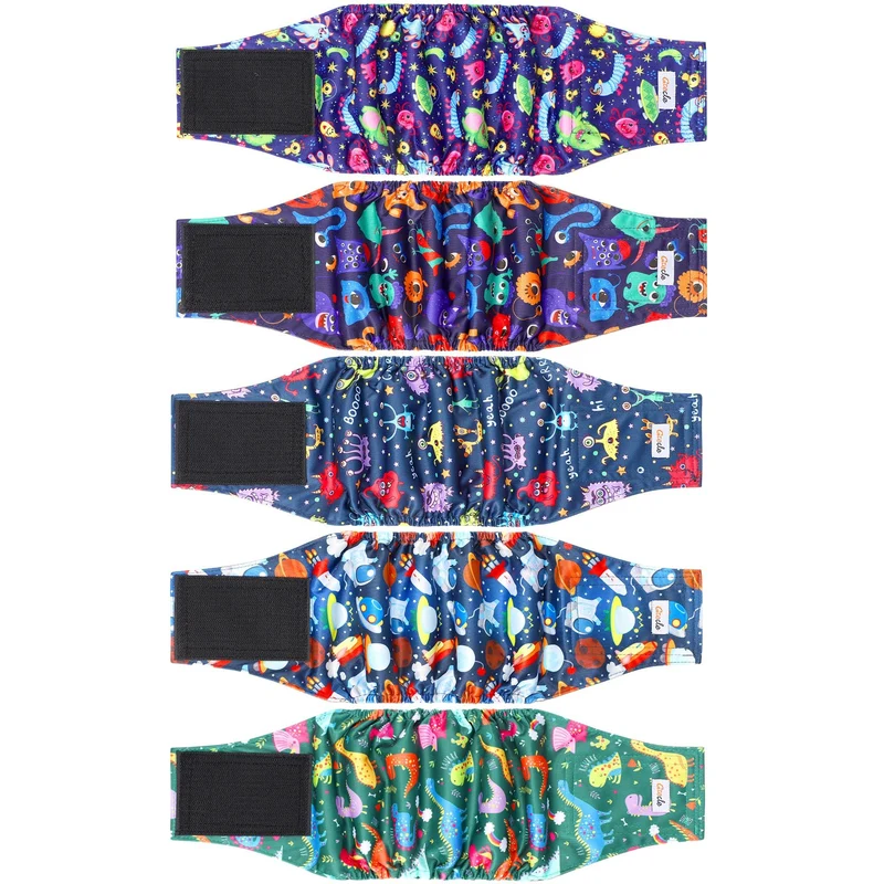 Grecle – 5 Pack Couches Chien Mâle Réutilisables | Bandes abdominales premium