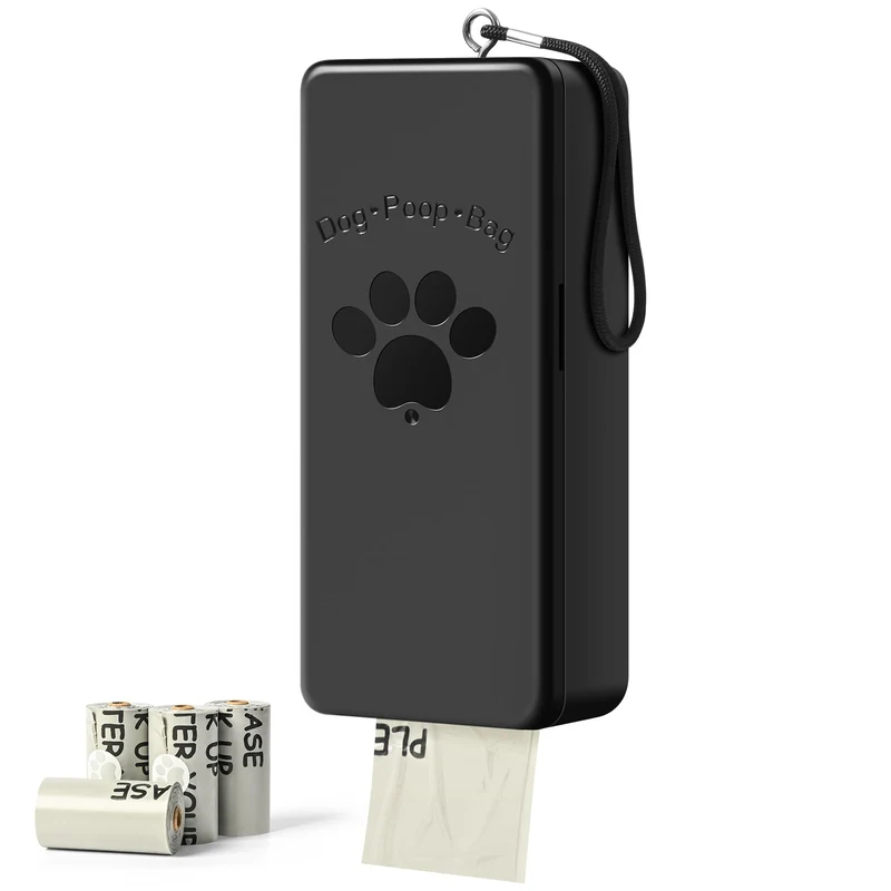 qeerable Distributeur mural de sacs à crottes pour chien – Noir, intérieur/extérieur, 4 rouleaux inclus