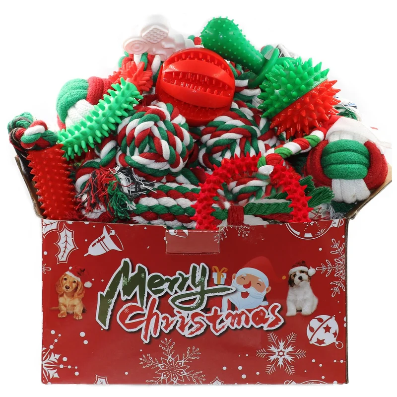 Beiker 15 Jouets Noël pour Chiens — Coffret Cadeau Corde et Caoutchouc pour Dentition
