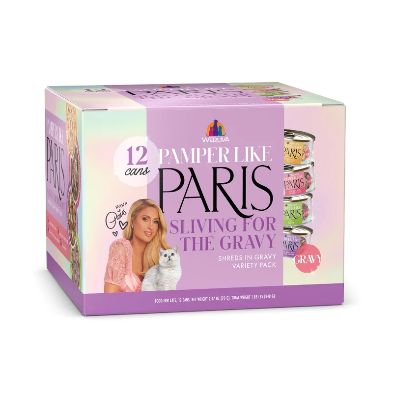 Weruva Paris Hilton Pamper Like Paris – Nourriture humide naturelle sans céréales pour chat (Pack de 12 boîtes 2,47 oz)