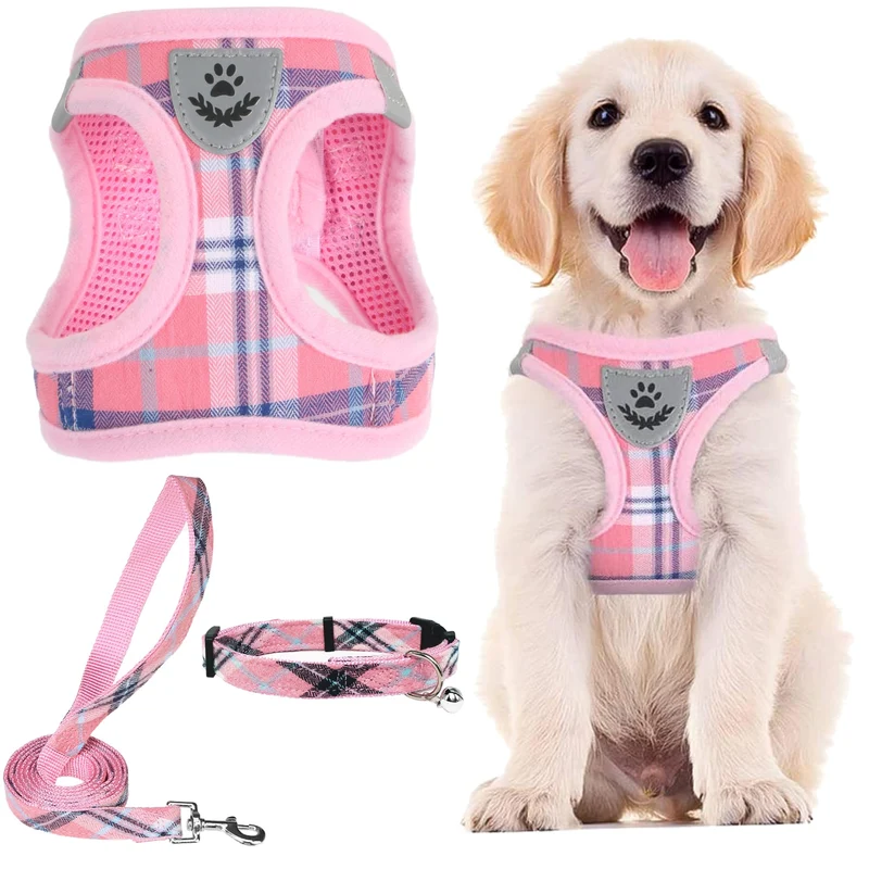 PUPTECK Harnais Réglable Step-in avec Laisse - Anti-Tir, Pour Chiens et Chats, Rose
