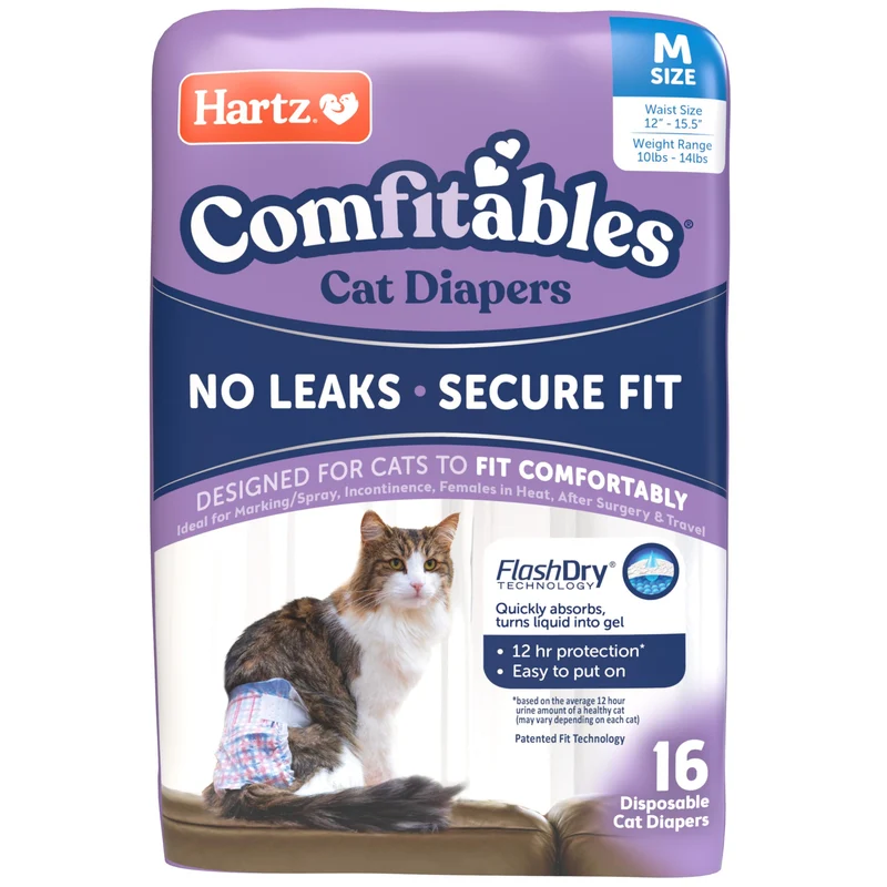 Hartz Comfitables Cat Diapers – Taille M, 16 Unités, Confort et Ajustement Sûr