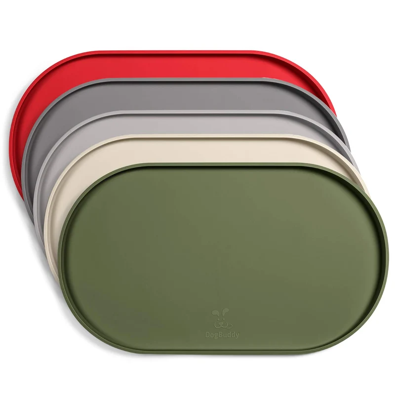 DogBuddy Tapis Nourriture Chien – Étanche en Silicone, Bord Haut, Petit (Khaki Vert)