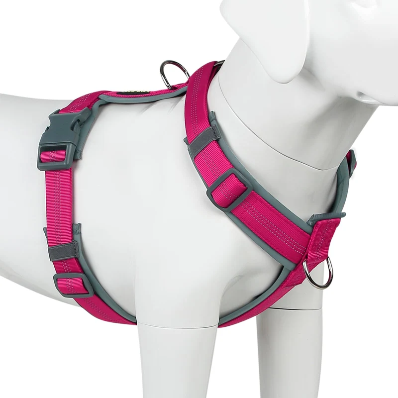 PLUTUS PET Harnais anti-tirage pour chien – Ajustable, Doux rembourrage, Réfléchissant (rose vif, S)